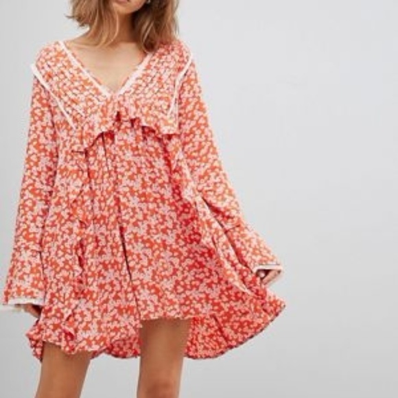 Free People Dresses & Skirts - Free People Like You Best Orange Floral Mini Dress